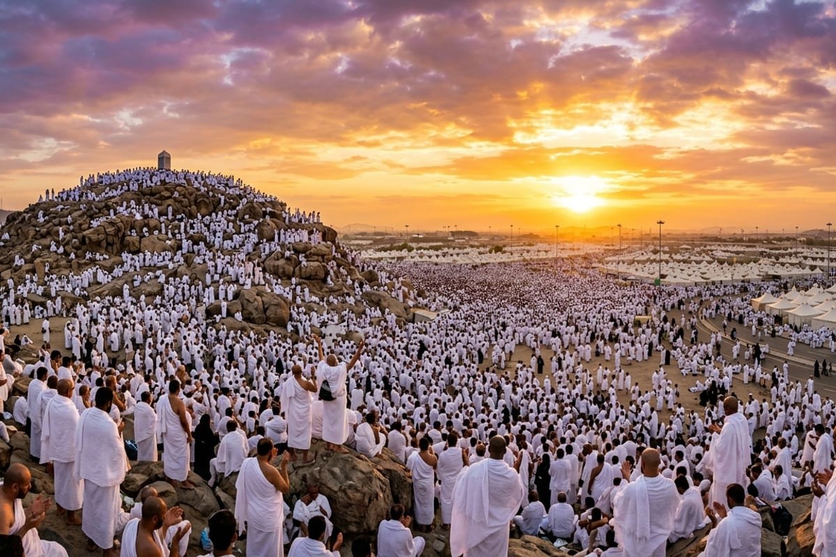 Arafat'ta vakfe yapan hacı adayları